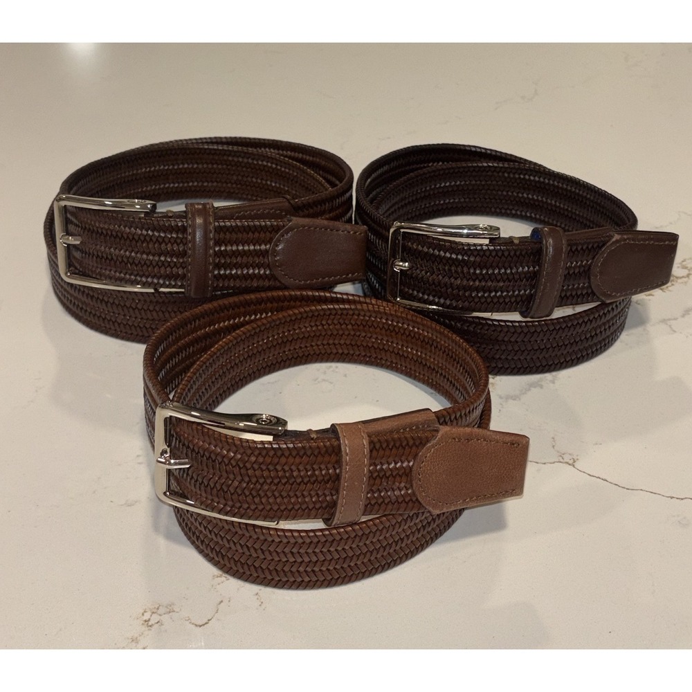 (3) Beltology Litmus Leather Woven Stretch Belt 36" Brown Dark Brown Darker Brn
